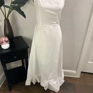White Pleated Sleeveless Midi Sundress for Brides